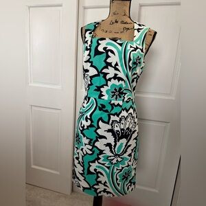 Banana Republic Blue and Green Sheath Dress Sleeveless Scoop Neck